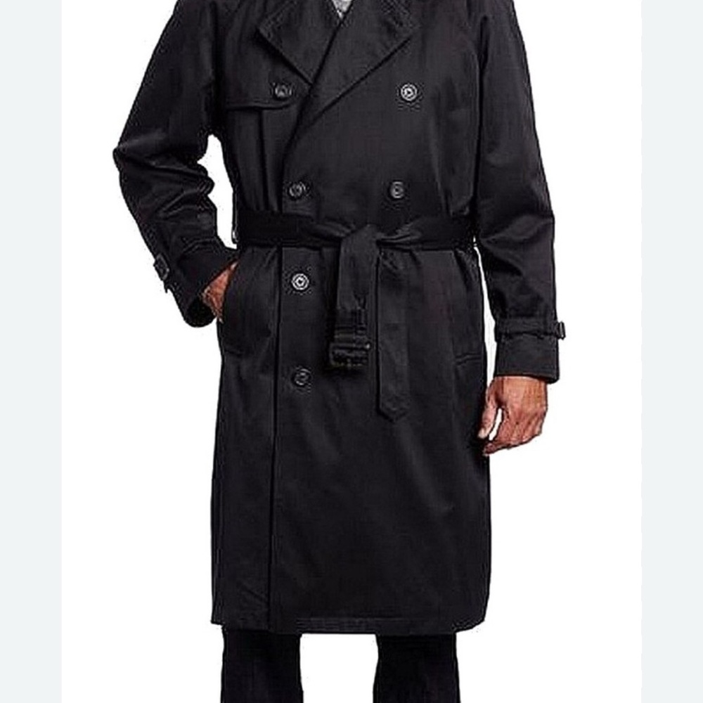 Hart Schaffner Marx Men Classic Black Trench Coat Size 44L